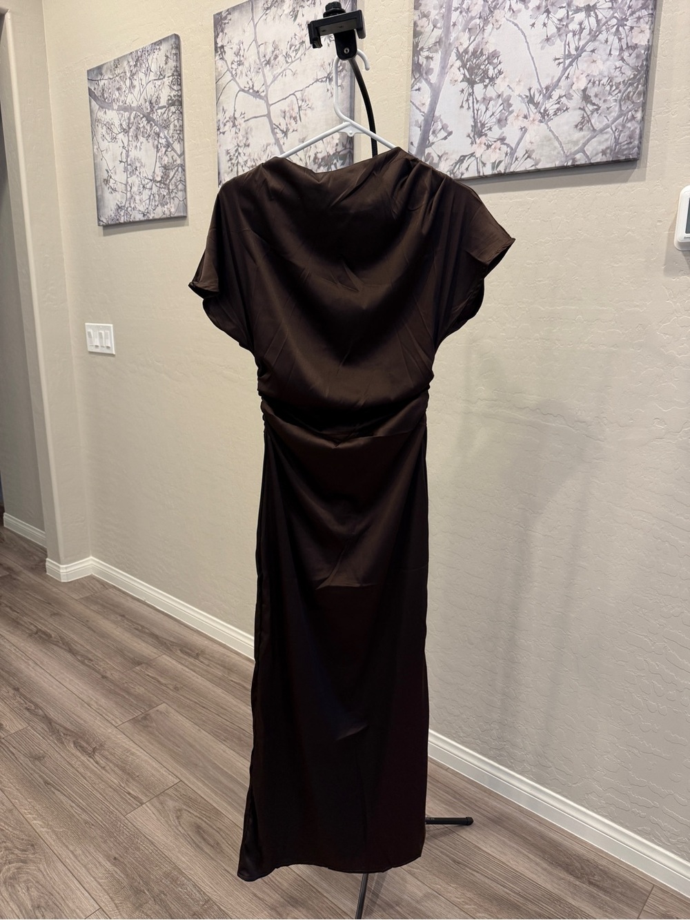 SHEIN Brown Maxi Draped Sleeve Dress